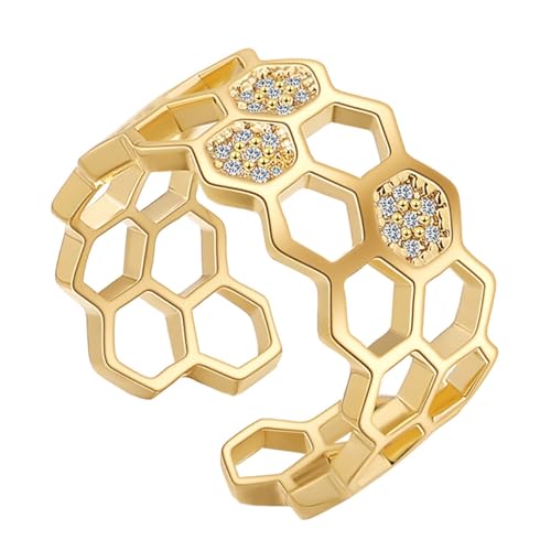 ROMISBABA Gold Offener Damenring mit Zirkonbesatz Eleganter Verstellbarer Fingerschmuck Modisches Schmuckaccessoire für Verlobung Festival Freundin Langlebig und von ROMISBABA