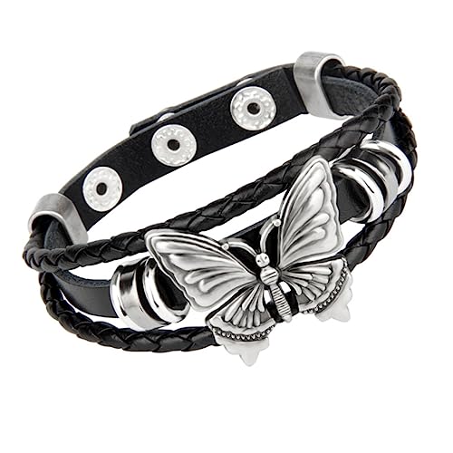ROMISBABA Gothic Punk Armband Herren Damen Verstellbar Mehrlagig Schmetterling Manschette Rock Schmuck Wristband von ROMISBABA
