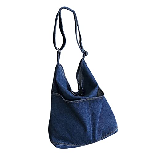 ROMISBABA Große Denim Umhängetasche für Damen Lässige Canvas Tragetasche Dunkelblau für Schule Büro Reisen und Freizeitaktivitäten Große Kapazität für Alltägliche Essentials von ROMISBABA