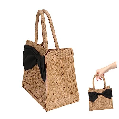 ROMISBABA Große Handgewebte Strohtasche mit Zartem Schleifendetail Langlebige Damenhandtasche für Strand Freizeit und Alltag Geräumig und Modisch für Smartphone Kosmetik und Kleinigkeiten von ROMISBABA