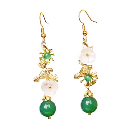 ROMISBABA Grüne Achat Ohrhänger mit Muschelblüte Lange Chinesische Vintage Ohrringe Ethnischer Stil Damen Ohrschmuck Perfektes für Mutter und Großmutter von ROMISBABA