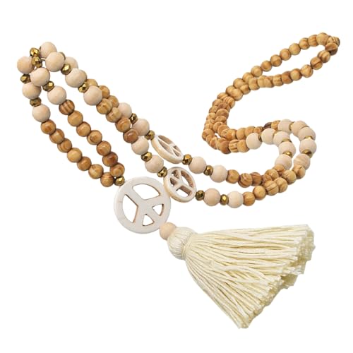 ROMISBABA Handgefertigte Damen Halskette mit Holzperlen und Peace Anhänger Lange Boho Quasten Kette Vielseitiges Mode Accessoire für Herbst Winter für Frauen ROMISBABA Handgefertigte Damen Halskette mit Holzperlen und Peace Anhänger Lange Boho Quasten Kette Vielseitiges Mode Accessoire für Herbst Winter für Frauen von ROMISBABA