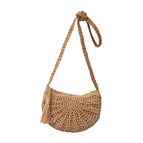 ROMISBABA Handgefertigte Halbkreisförmige Stroh Umhängetasche mit Quaste Stilvolle Gewebte Strandtasche für Frauen Hellbraun für Reisen Freizeit Shopping ROMISBABA Handgefertigte Halbkreisförmige Stroh Umhängetasche mit Quaste Stilvolle Gewebte Strandtasche für Frauen Hellbraun für Reisen Freizeit Shopping von ROMISBABA