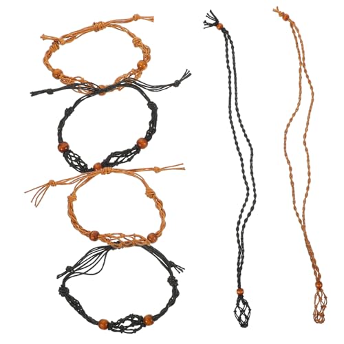 ROMISBABA Handgefertigter Retro Halskette Steinhalter Verstellbare Gewachste Seilarmbänder Langlebige Natürliche Farbtöne Netz Anhänger Schmuckzubehör für Damen und Herren von ROMISBABA