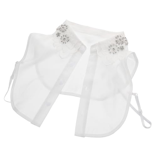ROMISBABA Handgefertigter Weißer Spitzenkragen Damen Vintage Abnehmbarer Bluseneinsatz mit Strass Stehkragen aus Baumwolle Komfortabel Modisch für Blusen und Pullover von ROMISBABA