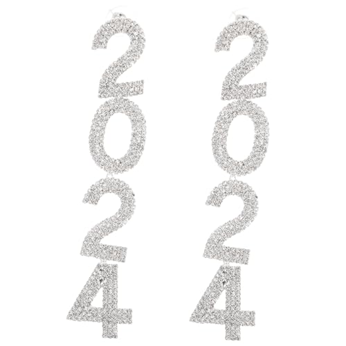 ROMISBABA Happy Year Ohrringe Damen Funkelnde Strass Tropfenohrringe Leicht und Elegant Stilvolle Ohrhänger für Hochzeit und Alltag Silberfarben von ROMISBABA