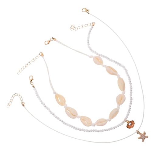 ROMISBABA Hawaiianische Halskette Damen Kurz Choker Schmuck Mit Natürlichem Muschelanhänger Geflochtene Perlenkette Boho Stil Farbintensiv Faderesistent Strand Accessoire Für Alltag und von ROMISBABA