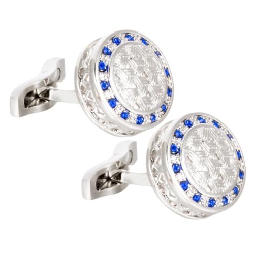 ROMISBABA Herren Manschettenknöpfe Business Anzug Accessoire Runde Blaue Schmuckstein Cufflinks Silberfarbig Elegant Leicht Für Hemd Hochzeit und Büro von ROMISBABA