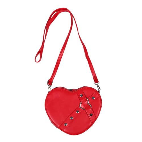 ROMISBABA Herzförmige Umhängetasche aus Kunstleder Leichte Verstellbare Damen Crossbody Tasche mit Reißverschluss Modische Kleine Schultertasche für Alltag Shopping und Freizeit Rot von ROMISBABA