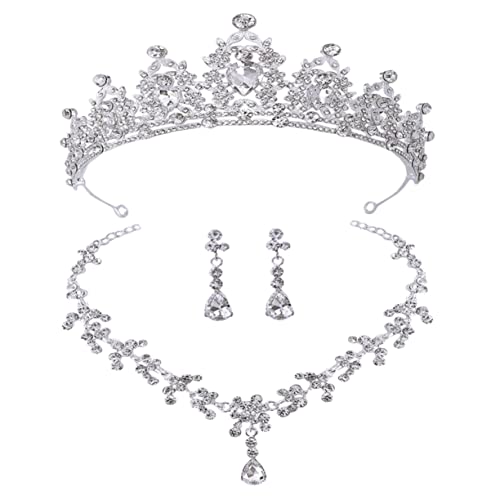 ROMISBABA Hochzeit Brautschmuck Set Teilig Tiara Halskette Ohrringe Silberweiß Eleganter Kopfschmuck Damen Schmuckset für Braut und Festliche Anlässe von ROMISBABA