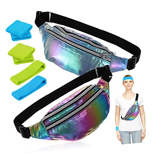 ROMISBABA Holographische Fanny Packs für Damen Farbenfroh mit Stirnband Armbändern Große Kapazität Verstellbares Design Praktisch für Partys von ROMISBABA