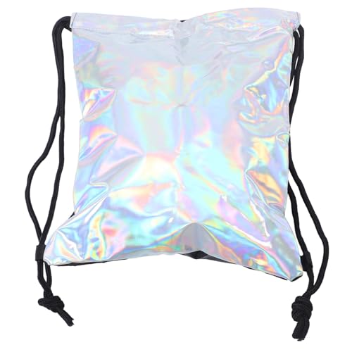 ROMISBABA Holographischer Damen Rucksack mit Kordelzug Schultertasche für Schule und Alltag Große Kapazität Vielseitig Einsetzbar Trendiges Design Silber von ROMISBABA