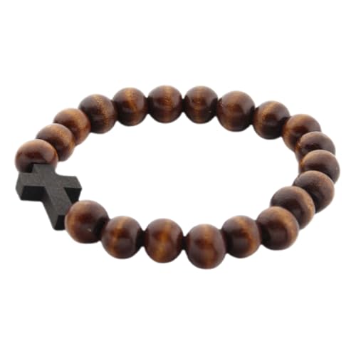ROMISBABA Holzperlen Armband Herren Leichtes Kreuz Schmuck Langlebiges Handgefertigtes Perlenarmband mit Dekorativem Kreuzanhänger Geeignet für Alltag Hochzeit Party und Besondere Anlässe von ROMISBABA