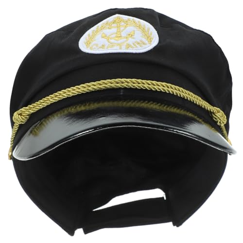 ROMISBABA Kapitänsmütze aus Baumwolle Bestickter Matrosenhut für Kostüm und Cosplay Schwarze Segler Mütze für Karneval Themenparty Halloween und Bootspartys Verstellbar und Langlebig von ROMISBABA