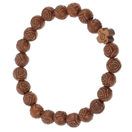 ROMISBABA Klassisches Herren Armband mit Holzperlen und Kreuzanhänger Rosenkranz Armband in Kaffee Handgefertigtes Gebetskette Schmuckstück für Männer und Frauen von ROMISBABA