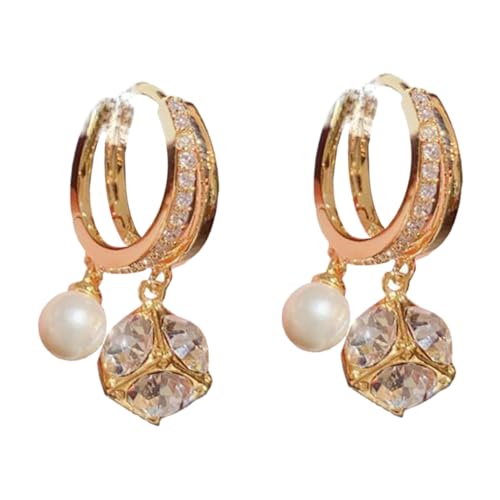 ROMISBABA Kleine Creolen Ohrringe für Damen mit Zirkonia und Perlen Silberfarbene Ohrhänger Modischer Schmuck für Party Festival und Alltag Langlebig und Stilvoll von ROMISBABA