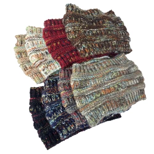 ROMISBABA Knitted Ponytail Hat Für Damen Bunte Weiche Strickmütze Mit Breitem Haarband Modischer Outdoor-headband Für Camping Und Freizeit Weiß Mit Farbakzenten von ROMISBABA