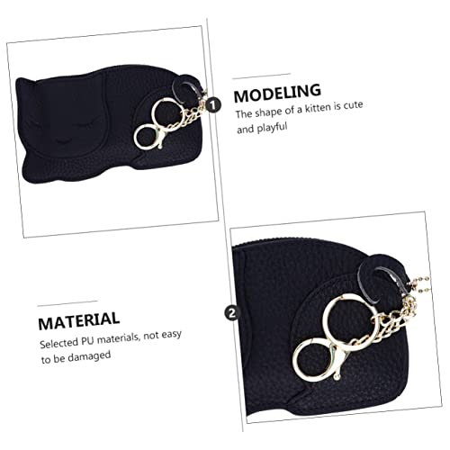 ROMISBABA Kompaktes Mini Portemonnaie Münzbeutel mit Niedlichem Katzenmotiv Ultradünn Leicht für Münzen Schlüssel und Karten Kleingeldtäschchen für Damen und Herren Schwarz von ROMISBABA