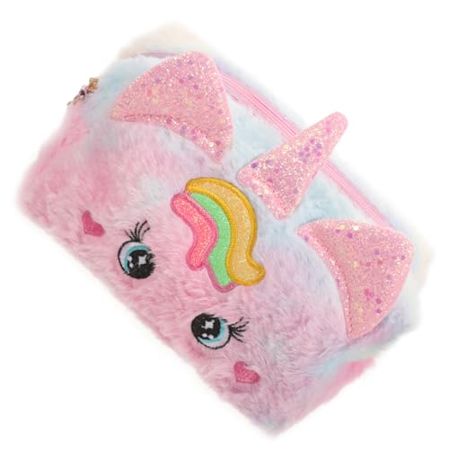 ROMISBABA Kosmetiktäschchen Einhorn Plüsch-kulturbeutel Für Reisen Make-up-Tasche Mit Cartoon-Design Für Mädchen Und Teenager Reise-Organizer Für Toilettenartikel von ROMISBABA