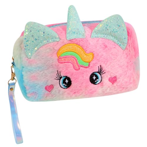 ROMISBABA Tragbare Kosmetiktasche Mit Reißverschluss Für Damen Cartoon-Tasche Aus Plüsch Reise-Make-up-Tasche Mit Großem Fassungsvermögen Kulturtasche Für Draußen Leicht Und Langlebig von ROMISBABA