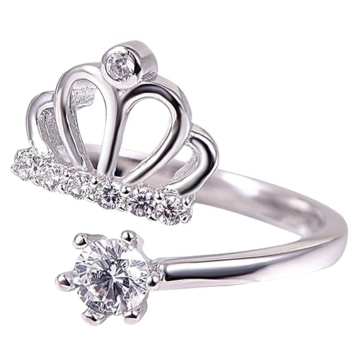 ROMISBABA Kronring Offener Ring mit Strasssteinen Verstellbarer Kristallring für Frauen Eleganter Schmuck für Festivals Besondere Anlässe von ROMISBABA