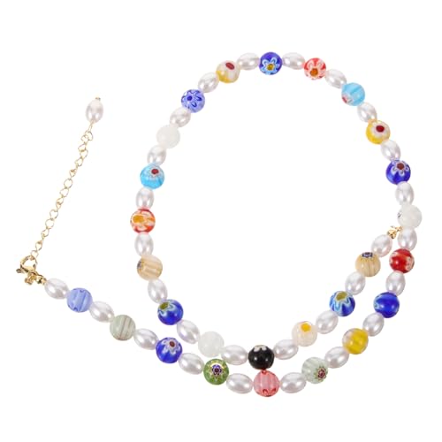 ROMISBABA Kunstperlen Halskette Damen Beads Schmuck Rund Glasperlen Kette Vintage Stilvolle Farbige Halskette Für Alltag Party von ROMISBABA