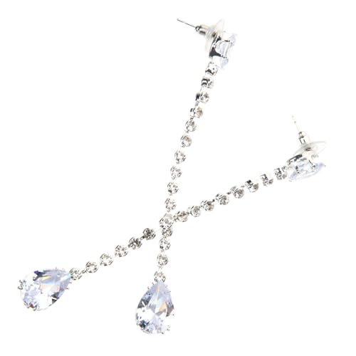 ROMISBABA Lange Ohrhänger mit Teardropförmigem Zirkonia Anhänger Ohrkette für Damen Stilvolle Ohraccessoires für Alltag und Party Silberfarbene Ohrstecker von ROMISBABA