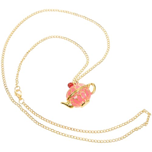 ROMISBABA Langkettige Damen Halskette mit Dekorativem Pinkem Teetassen Anhänger Emailliert Langlebiger Modeschmuck für Alltag Party und Büro Perfektes für Freundinnen von ROMISBABA