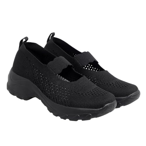 ROMISBABA Leichte Damen Sneakers mit Dicker Sohle Atmungsaktives Mesh rutschfeste Freizeit und Walking Schuhe Bequemes Design Langlebiges Material Schwarz von ROMISBABA