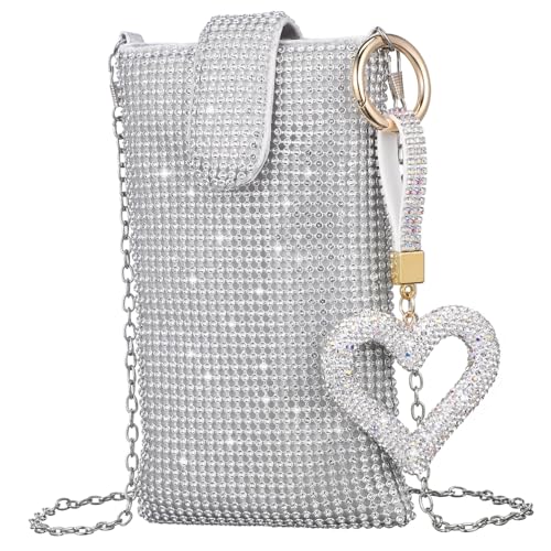 ROMISBABA Leichte Kompakte Umhängetasche Damen Silbernes Phone Purse mit Herz Schlüsselanhänger Strapazierfähiges Material Bequemer Schultergurt Vielseitig für Alltag Reisen Party Geeignet von ROMISBABA