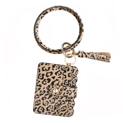 ROMISBABA Leopard Muster Schlüsselanhänger Tasche aus PU Material mit Fransen Handgelenkband Leichte Kleine Umhängetasche Modisches Accessoire für Alltag und Reisen von ROMISBABA