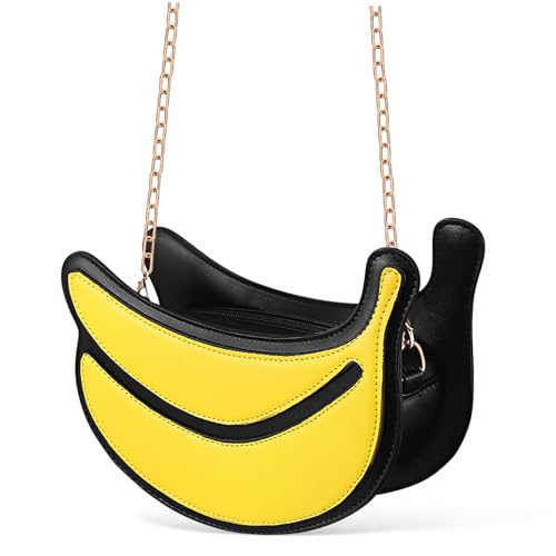 ROMISBABA Lustige Banana Crossbody Bag Damen Umhängetasche aus Robustem PU mit Kettenriemen Reißverschluss und Großer Kapazität für Handy Schlüssel und Kosmetik Vielseitige Schultertasche von ROMISBABA