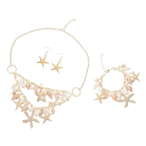 ROMISBABA Meerjungfrau Schmuckset Damen Teiliges Schmuckset mit Muschel Anhänger Meeresthema Halskette Armband und Ohrringen Leichtes Langlebiges Material für Sommer Hochzeit und Strandfest von ROMISBABA
