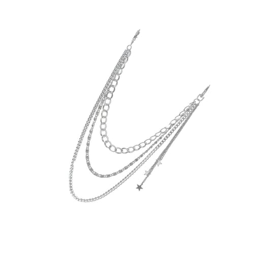 ROMISBABA Mehrlagige Silberne Hosenkette mit Punk Sternanhänger Verstellbare Dekorative Taillenkette für Damen und Herren Vielseitige Modeaccessoire für Jeans und Hose von ROMISBABA