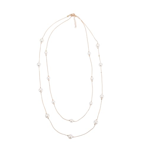 ROMISBABA Mehrschichtige Lange Perlenkette für Damen Falsche Perlen Goldfarbenes Design Doppellagige Halskette Eleganter Schmuck für Alltag und Besondere Anlässe von ROMISBABA