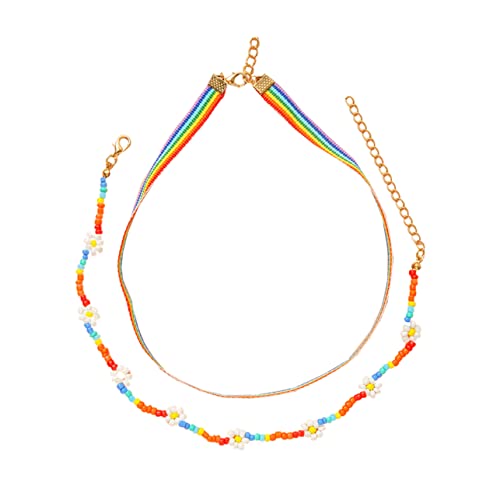 ROMISBABA 2stücke Multi Layered Rice Bead Woven Choker Für Damen Bunte Strand-halskette Modisches Sommer-accessoire Geeignet Für Partys Und Besondere Anlässe von ROMISBABA