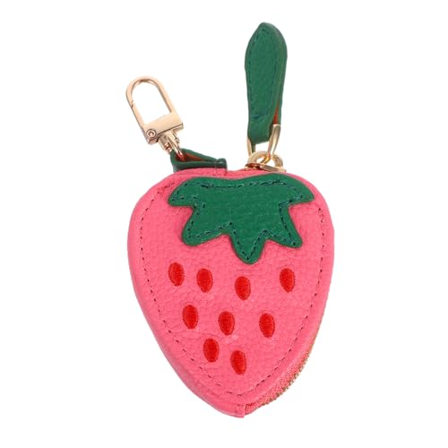ROMISBABA Mini Erdbeer Geldbörse PU Kleine Münzbörse mit Anhänger Kratzfestes Portemonnaie für Damen Kompaktes Wechselgeld Etui zum Organisieren von Kleingeld und Essentials Beim Einkaufen von ROMISBABA
