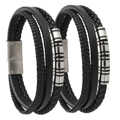 ROMISBABA Multilagiges Herren Lederarmband Schwarz Geflochtenes Armband Leichtes Komfortables Schmuckstück für Party und Alltag Robust und Persönlichkeitsstark von ROMISBABA