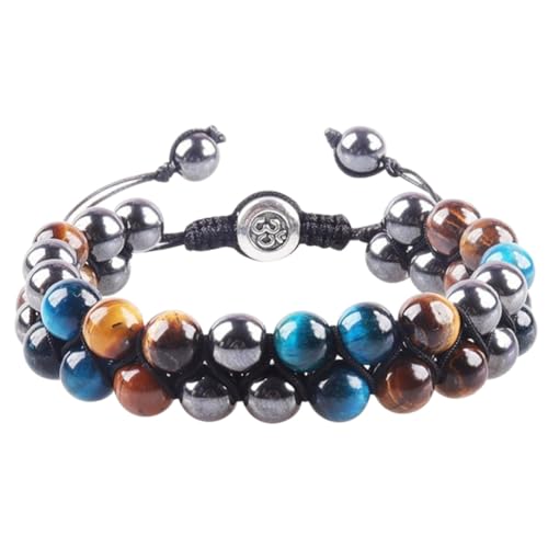 ROMISBABA Tigerauge-steinarmband Mit Perlen Achat-armband Verstellbare Handkette Für Männer Und Frauen Natursteinperlen Für Meditation Und Yoga von ROMISBABA