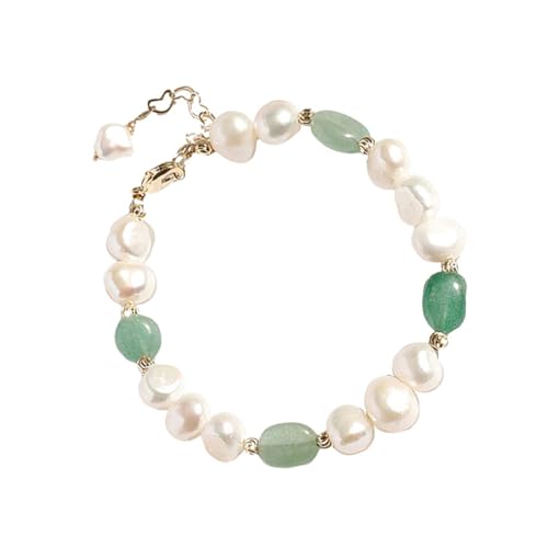 ROMISBABA Natürliches Unregelmäßiges Süßwasserperlen Armband mit Grünem Aventurin Handgefertigter Modischer Schmuck Feines Damen Armband Geschenk für Freundin und Mutter Eleganter von ROMISBABA