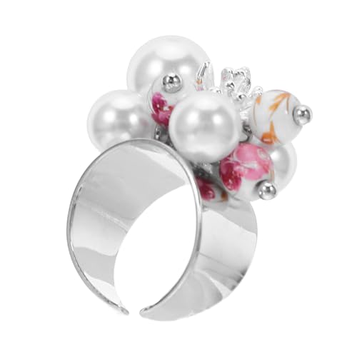 ROMISBABA Offener Damenring mit und Perlenimitat Perlen Minimalistisches Verstellbares Schmuckstück Leichter Eleganter Ring für Alltag und Besondere Anlässe von ROMISBABA
