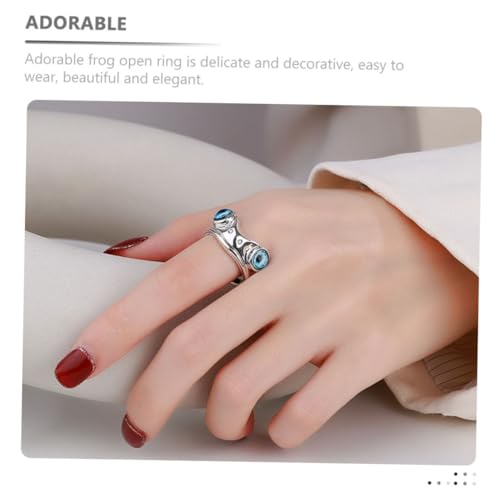 ROMISBABA Offener Frosch Ring Damen Vintage Tier Schmuck Verstellbarer Modischer Fingerring für Mädchen Klassischer Eleganter Animal Ring in Weißgold Kreatives für Frauen von ROMISBABA
