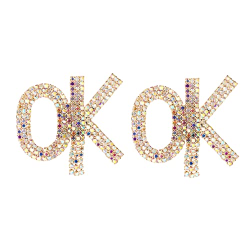 ROMISBABA Ok Buchstaben Ohrstecker Legierung mit Funkelnden Strasssteinen Ohraccessoires für Damen Leicht und Langlebig Goldfarbene Fashion Earrings von ROMISBABA