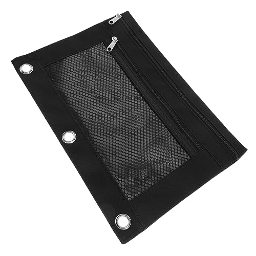 ROMISBABA Oxford Federmäppchen mit Ring für Binder Transparentes Mesh Stiftetui mit Reißverschluss Vielseitige Schreibwaren Tasche für Büro und Schule Langlebig Handfreundlich Schwarz von ROMISBABA