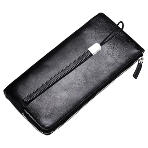 ROMISBABA PU Geldbörse mit Reißverschluss Praktische Geldtasche für Herren Großes Kartenfach Langlebige Tragbare Brieftasche mit Handgelenkband für Alltag und von ROMISBABA