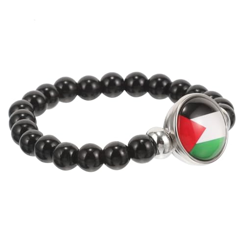 ROMISBABA Palästinensisches Armband mit Flaggenmotiv Tragbares Armband für Dekoratives und Stilvolles Accessoire Schwarzen Perlen für von ROMISBABA