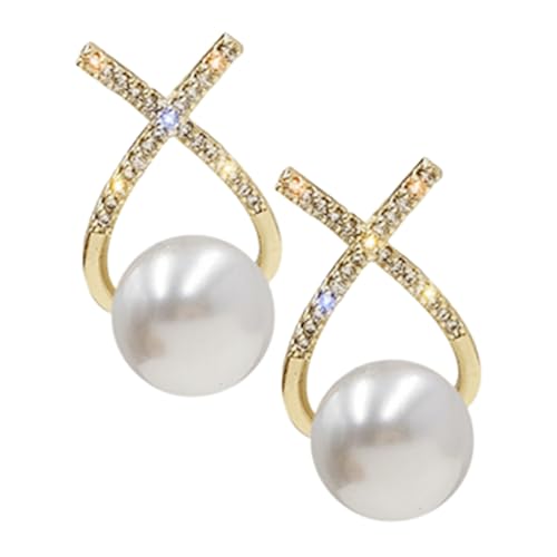 ROMISBABA Perlen Ohrstecker mit Funkelnden Strasssteinen Kleine Ohrringe für Frauen und Mädchen Vielseitiger Schmuck für Alltag und Besondere Anlässe Goldfarben von ROMISBABA