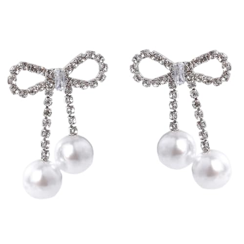 ROMISBABA Perlen Schleifen Ohrstecker Damen Modisch Leicht und Langlebig Statement Ohrringe für Geburtstag Hochzeit Alltag Kleines Design Silberfarbene Schmuckaccessoires von ROMISBABA