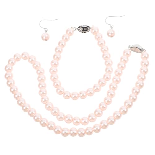 ROMISBABA Perlen Schmuckset Damen Teilig Rosa Perlen Halskette Armband Ohrringe Elegantes Hautfreundlich Robust Alltag und Party von ROMISBABA