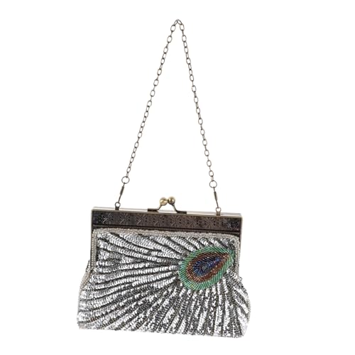 ROMISBABA Perlenbesetzte Pfauentasche Flapper Pfauen Clutch Abschlussball Handtasche Damen Party Geldbörse Pailletten Umhängetasche Bankett Perlen Clutch Hochzeitshandtasche von ROMISBABA